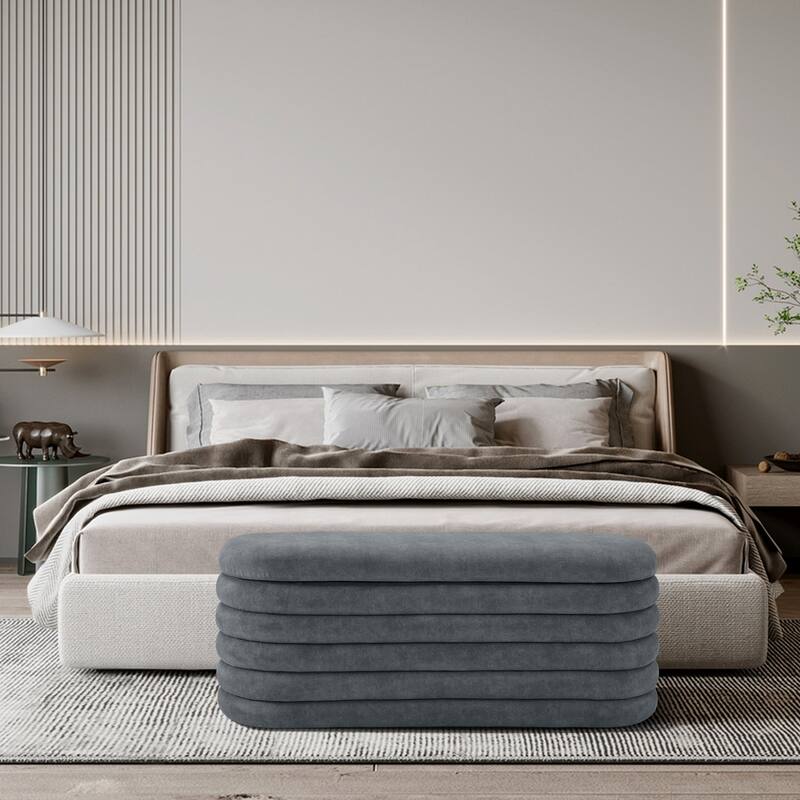 MCombo Storage Ottoman Bench, Upholstered Fabric End of Bed Bench with Storage, 47-inch Oval Footstool W495