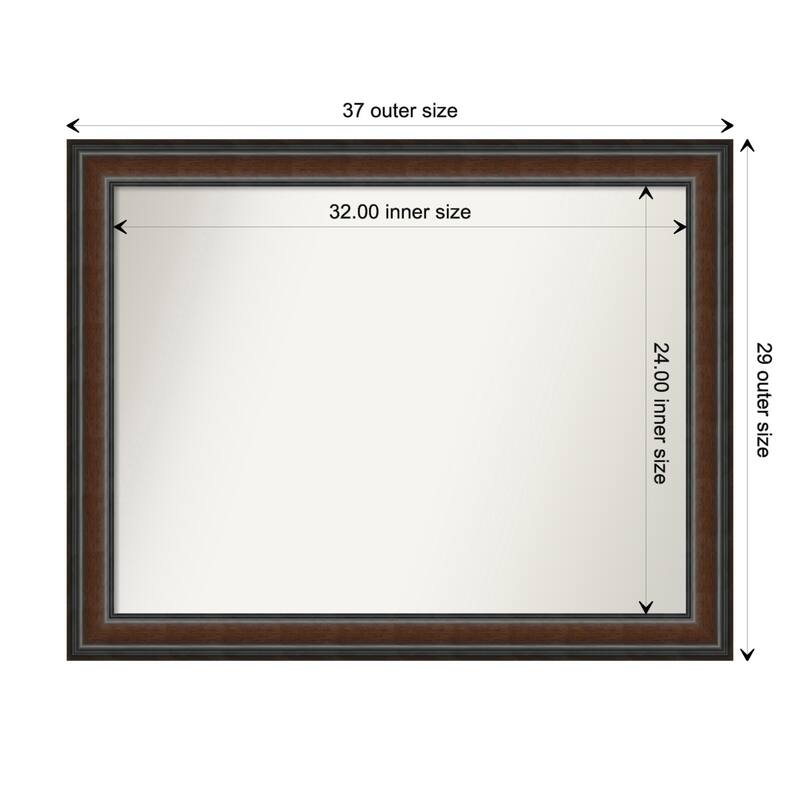 Cyprus Walnut Framed Non-Beveled Custom Wall Mirror, Bathroom Vanity Mirror - Outer Size: 36.75 x 28.75