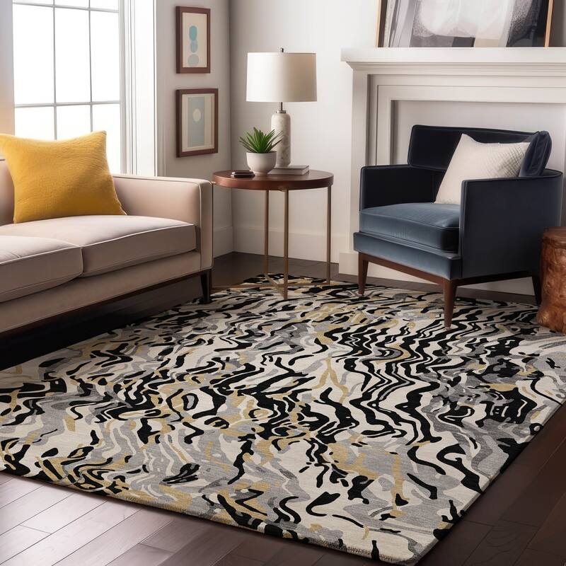 Premium Washable Super Soft Modern Contemporary Mayfield Rug - Black - 2'6" x 3'10"
