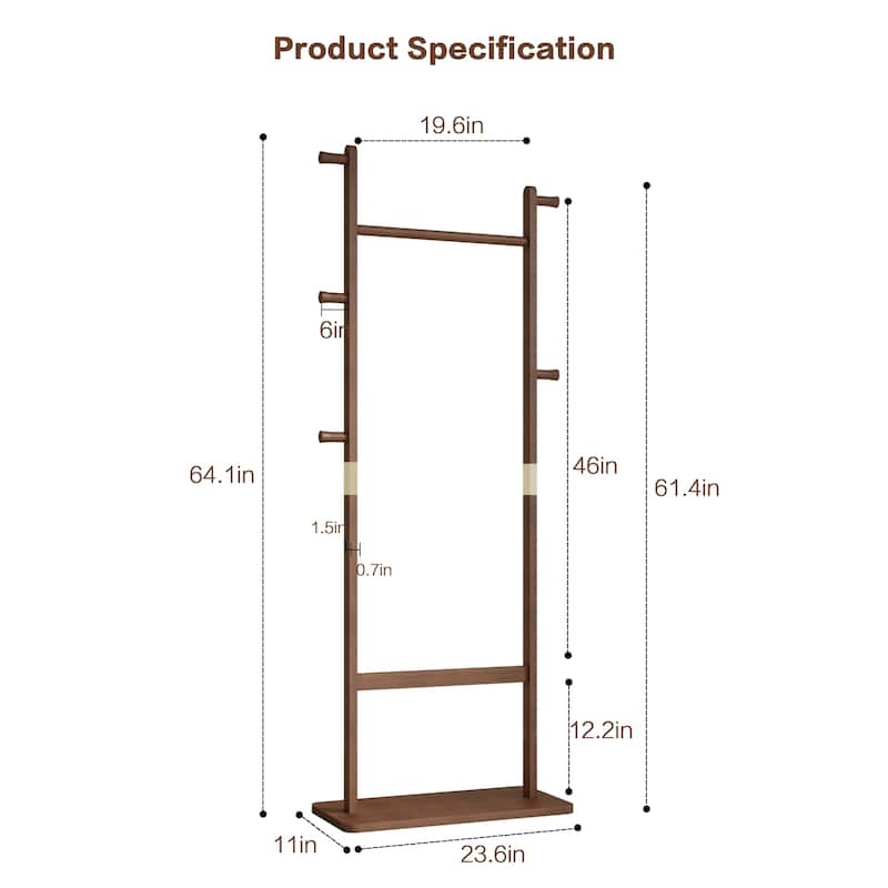 Coat Racks Solid Wood Hanger Easy to Assemble in Walnut
