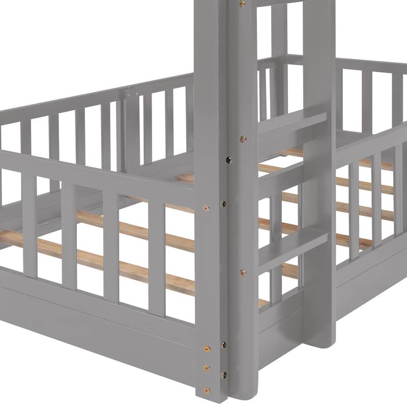 Twin Over Twin Bunk Bed with Slide and Convertible Ladder, Space-Saving Design