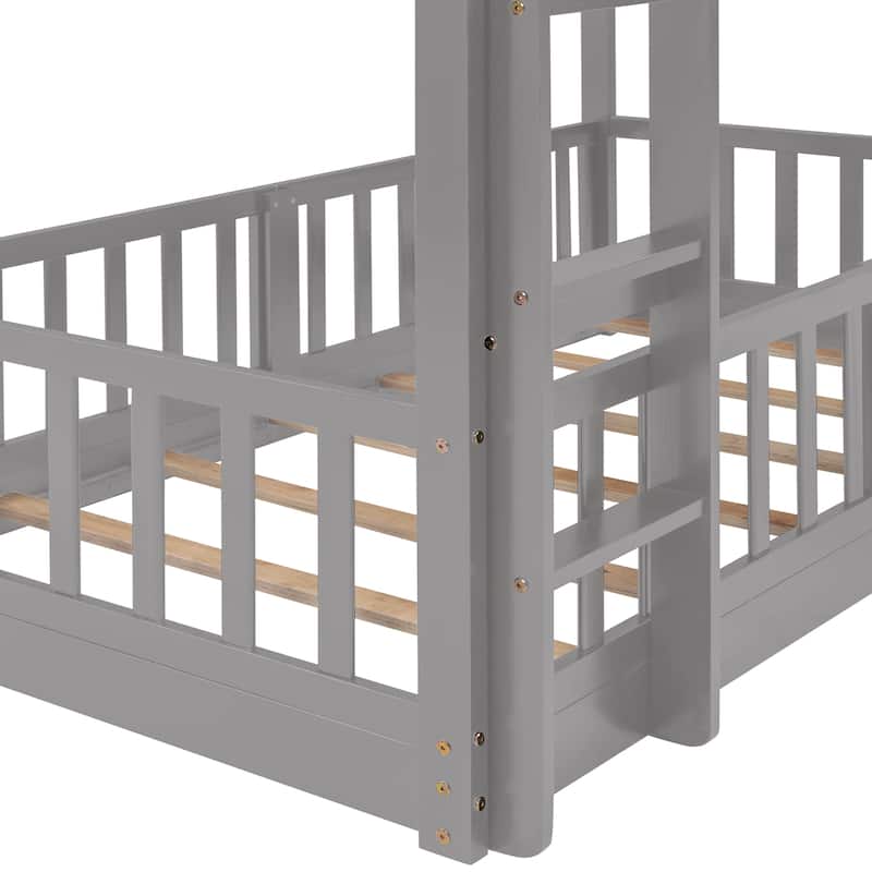 Twin Over Twin Bunk Bed with Slide and Ladder, Gray