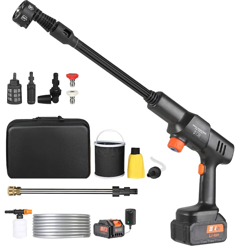 Cordless Pressure Washer, 652-PSI Portable Power Cleaner, Handheld High-Pressure Car Washer Gun with 4.0Ah Battery, Charger - 1.0 GPM