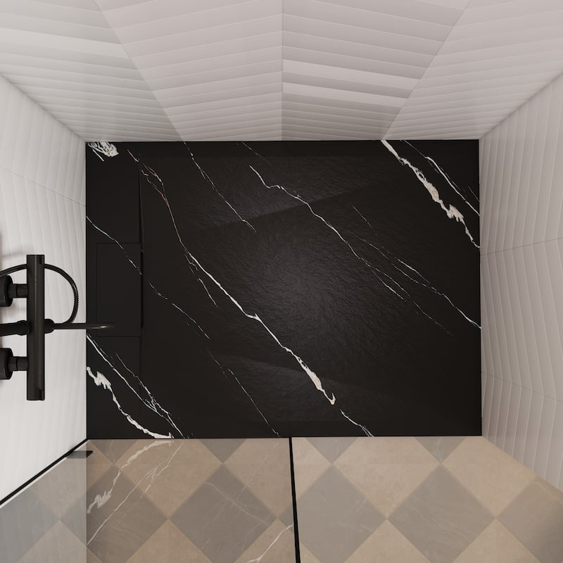 SMC Alcove Shower Pan Base with Reversible Drain, Low Profile, Wheelchair Access, Slip-Resistant, cUPC Certified