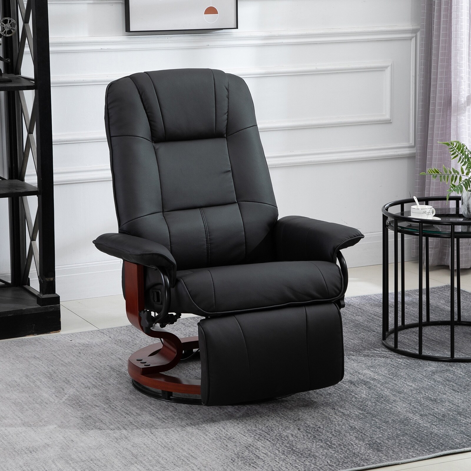Black Faux Leather Manual Recliner Adjustable Swivel Lounge Chair with Footrest Armrest and Wrapped Wood Base for Living Room Bed Bath Beyond 40506027