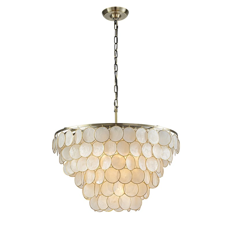 6-Light 24'' Wide Modern Coastal Aged Bronze Natural Capiz Shell Tiered Chandelier Vintage Glam Pendant For Living Room - W24'' - W24'' - Aged Bronze