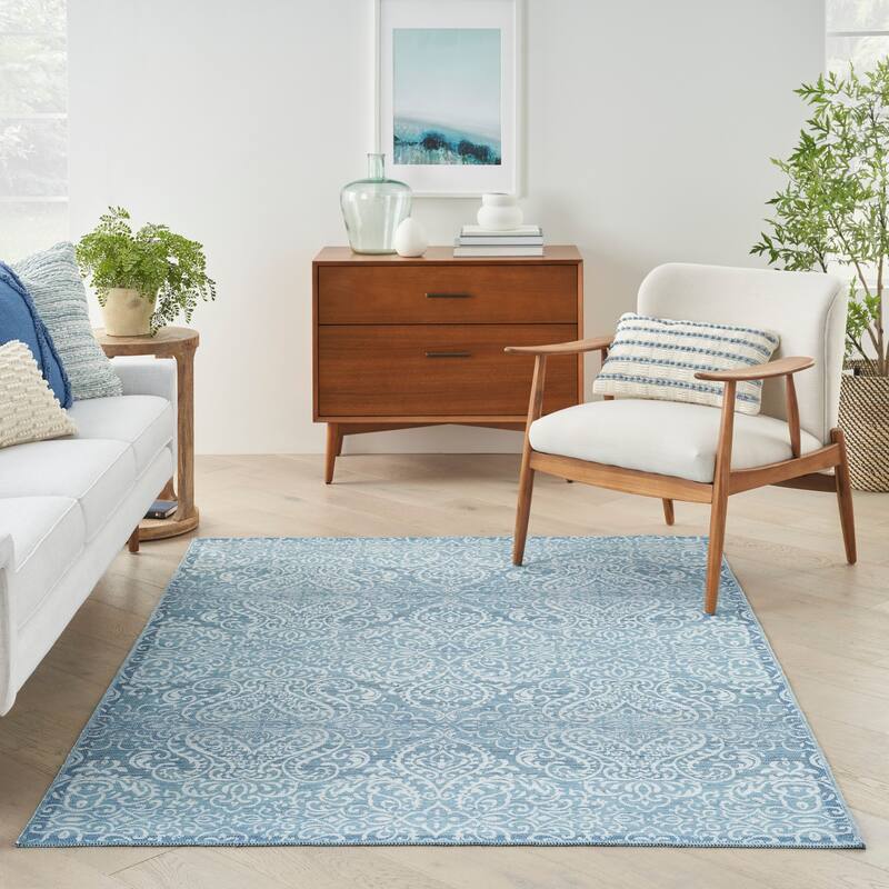 Waverly Machine Washable Botanical Damask Area Rug