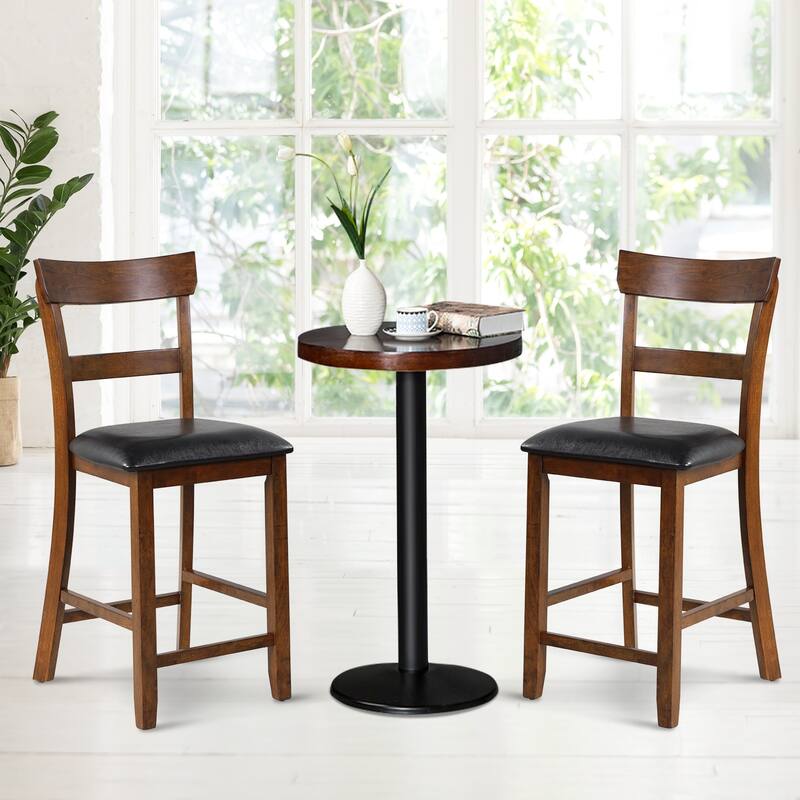 Gymax Set of 2 Barstools Counter Height Chairs w/Leather Seat & Rubber - See Details