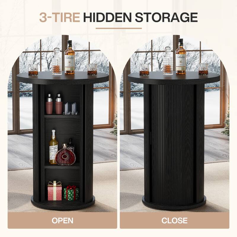 Bar Table, Hidden Storage Cocktail Table, Bistro High Top Pub Unit Kitchen Party Accent Pub Table