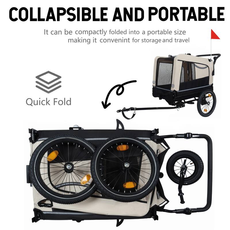 2-In-1 Bike Trailer & Push Cart For Pets-All-Terrain Wheels,Quick Release Wheel,Internal Leash,Holds Pets Up To 88 Lbs