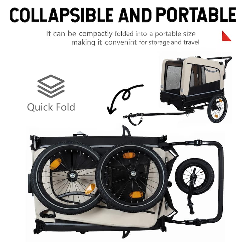 Extra Large 2-in-1 Pet Bike Trailer & Stroller - Heavy Duty Dog Carrier with Quick Release Wheels, Ventilation & Storage