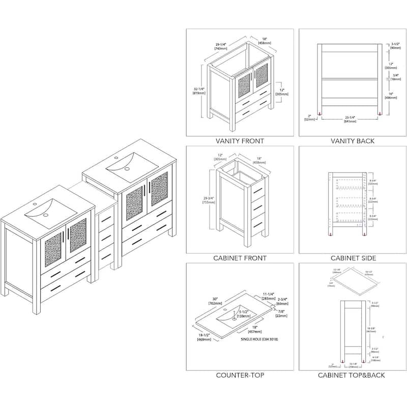 Blossom Sydney 72" Solid Wood Double Sink Bathroom Vanity with Cabinet