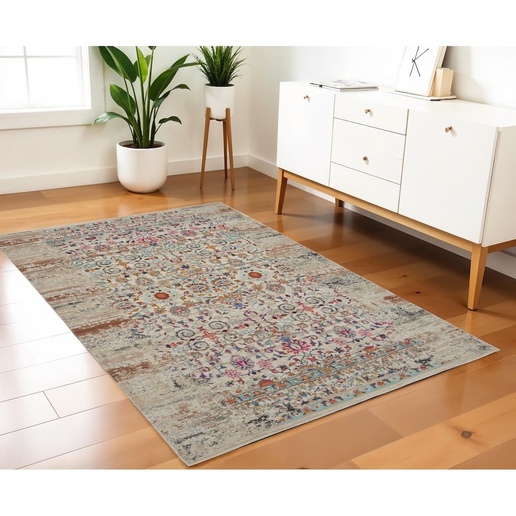HomeRootsFloral Transitional Rectangle Area Rug - 72' X '48' X '0.5