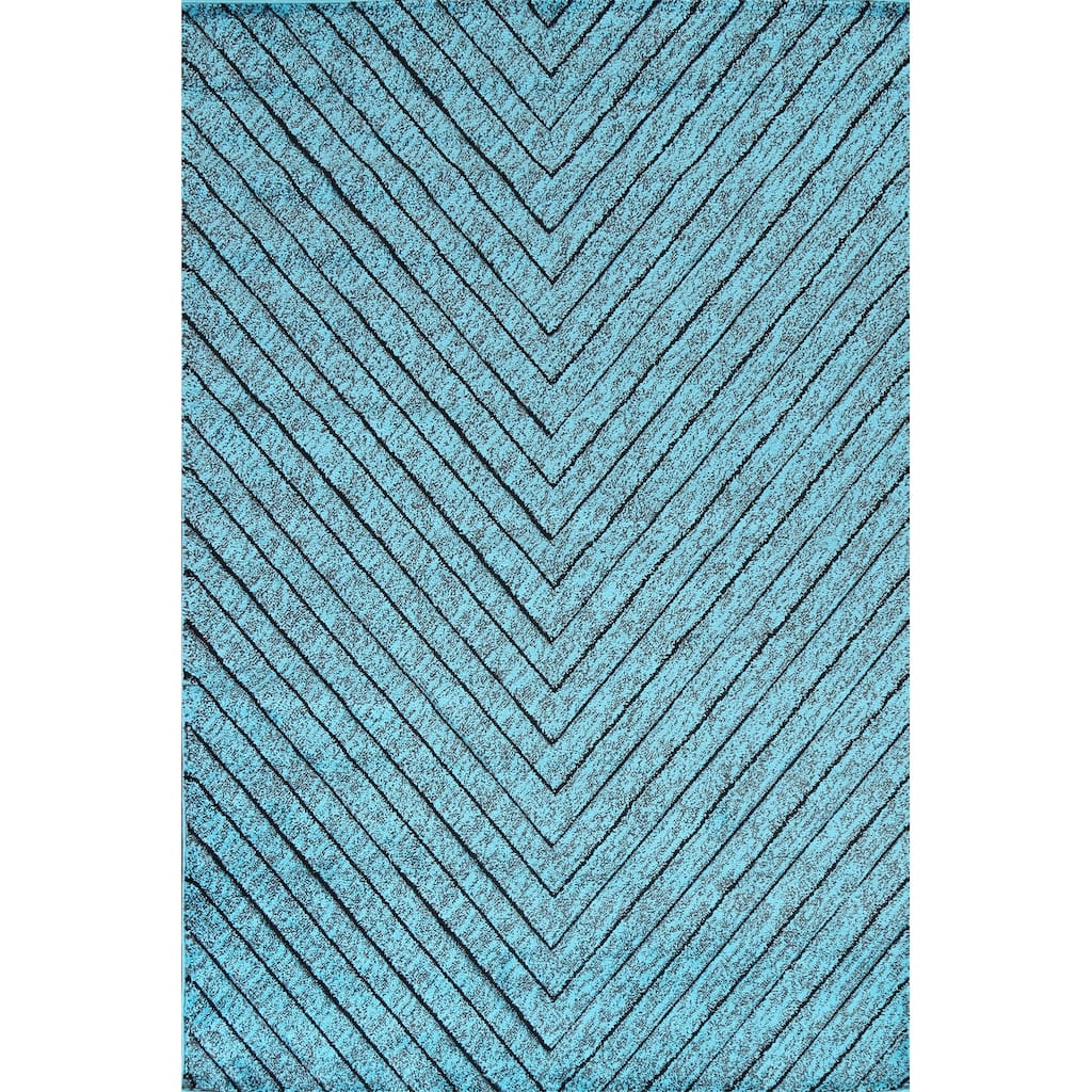 Turquoise Blue Chevron Style Transitional Turkish Rug Oriental Carpet