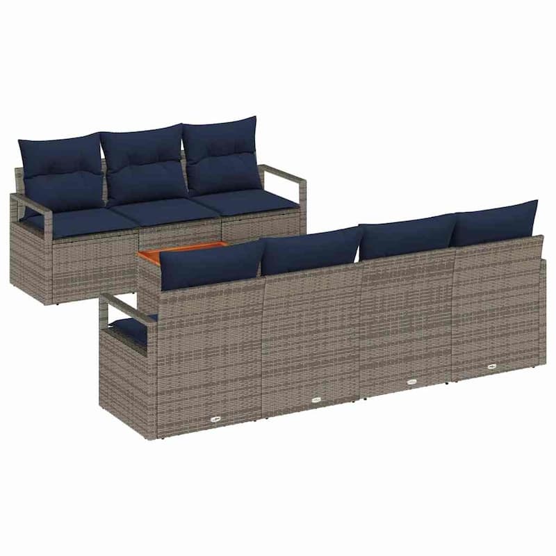 vidaXL 8 Garden Sofa Set with Cushions Black/Grey Poly Rattan - 90.6 x 24.4 x 27.2