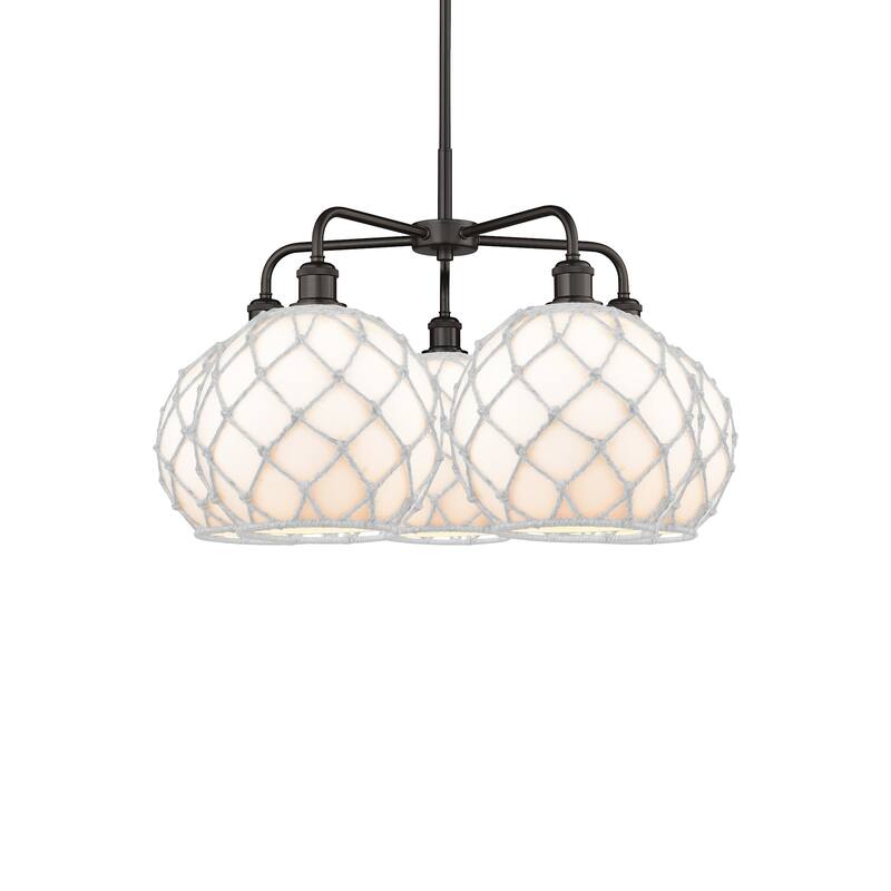 Innovations Lighting 516-5CR-18-29 Farmhouse Rope Chandelier Farmhouse - Oil Rubbed Bronze / White Glass with White Rope