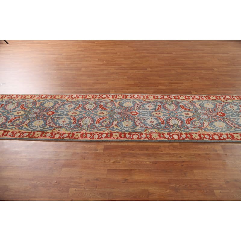 All-Over Blue Heriz Oriental Runner Rug Hand-knotted Wool Carpet - 2'6"x 11'9"