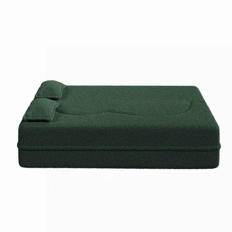 Floor Sofa with 2 Pillows,15" Full Size Folding Mattress,Green