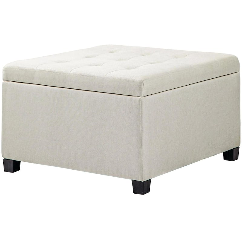 Round Storage Ottoman Bench, Button Tufted Ottoman with Flip Top