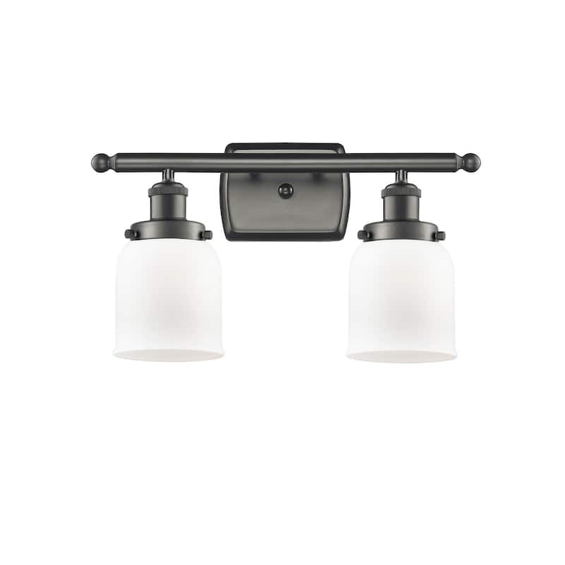 Innovations Lighting Small Bell 2 Light 16" Wide Vanity Light - Oil Rubbed Bronze / Matte White