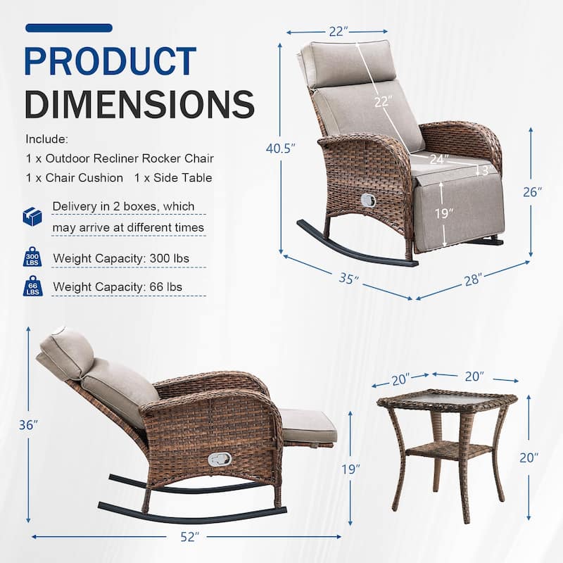 Pocassy Outdoor Curved Rocker Chaise Lounge Chairs with Side Table Set.