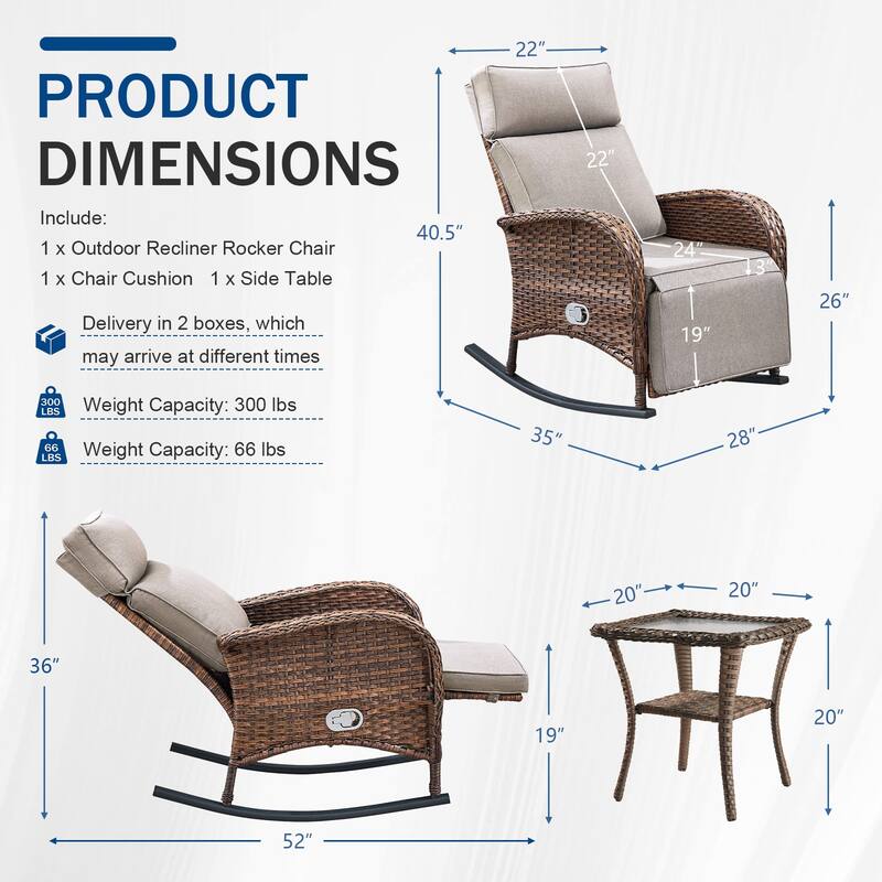 Pocassy Outdoor Patio Rocking Lounge Chairs with Adjustable Backrest Set.