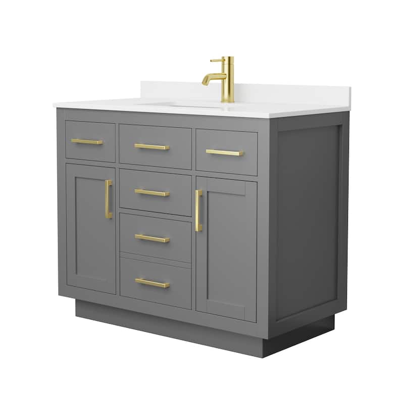Beckett TK 42-inch Single Vanity, Single Hole Quartz Top - Dark Gray, Gold Trim, White Quartz Top