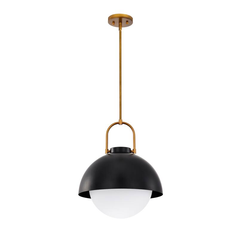1-Light Matte Black Finish Modern Pendant Light Fixture with Opal Glass Shade for Dining Room or Kitchen Island