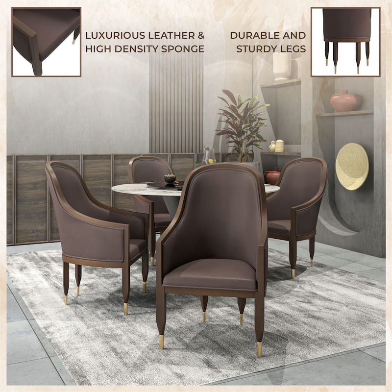 Leather Dining Chair with Arms with Rubberwood Frame Belle Series by LeisureMod