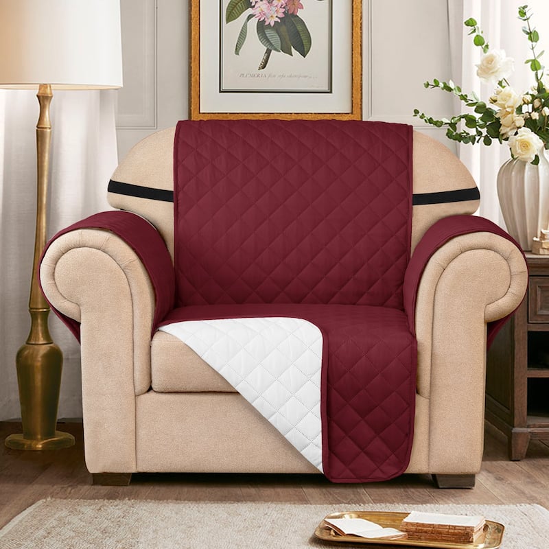 Subrtex Armchair Reversible Couch Cover Quilted Slipcover Furniture Protector - Wine