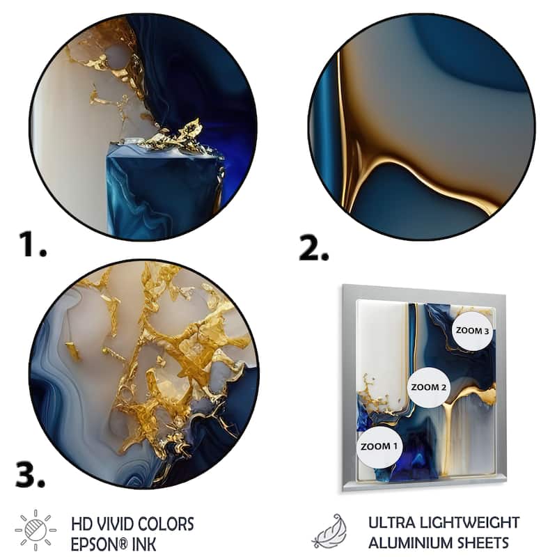 Designart 'Abstract Geode Gold And Blue Marble Shape I' Modern Geometric Metal Wall Art