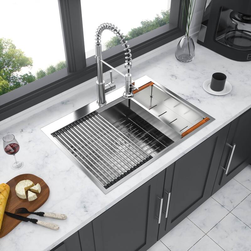 30" 28" 25" Drop-in Single Bowl Workstation Kitchen Sink