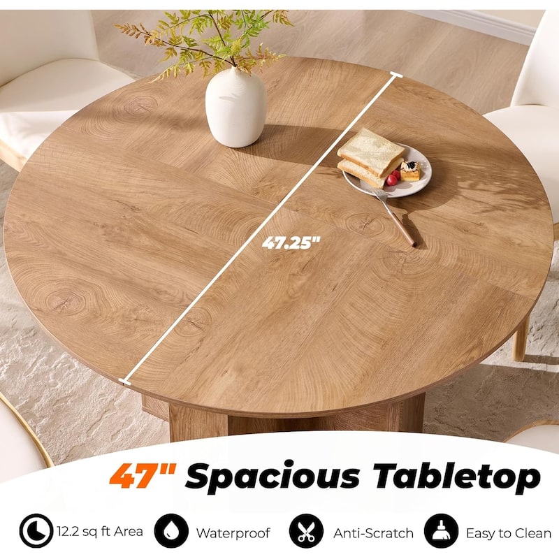 47" Modern Round Dining Table, Thickened Kitchen Table for Dining Room