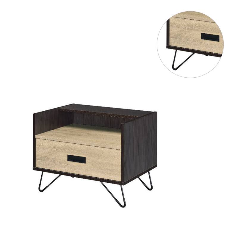 Wood Nightstand with a Drawer in Oak and Black Finish