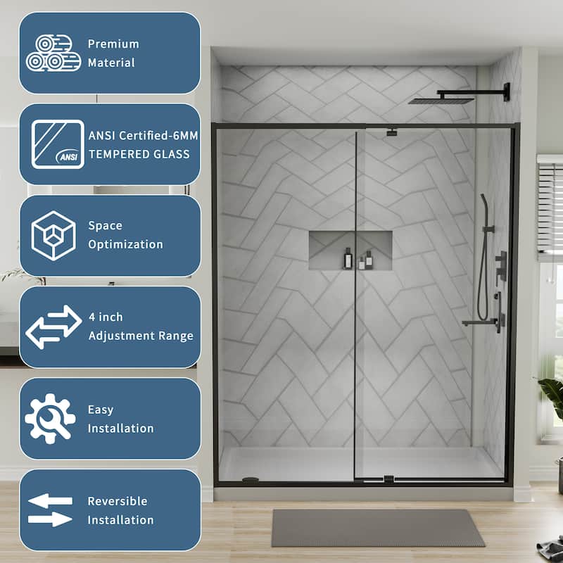 56-60" Bathtub Pivot Shower Screen Door - 60''x 71''