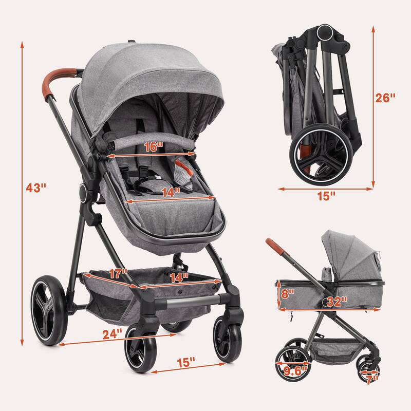 Foldable Baby Stroller with Adjustable Canopy