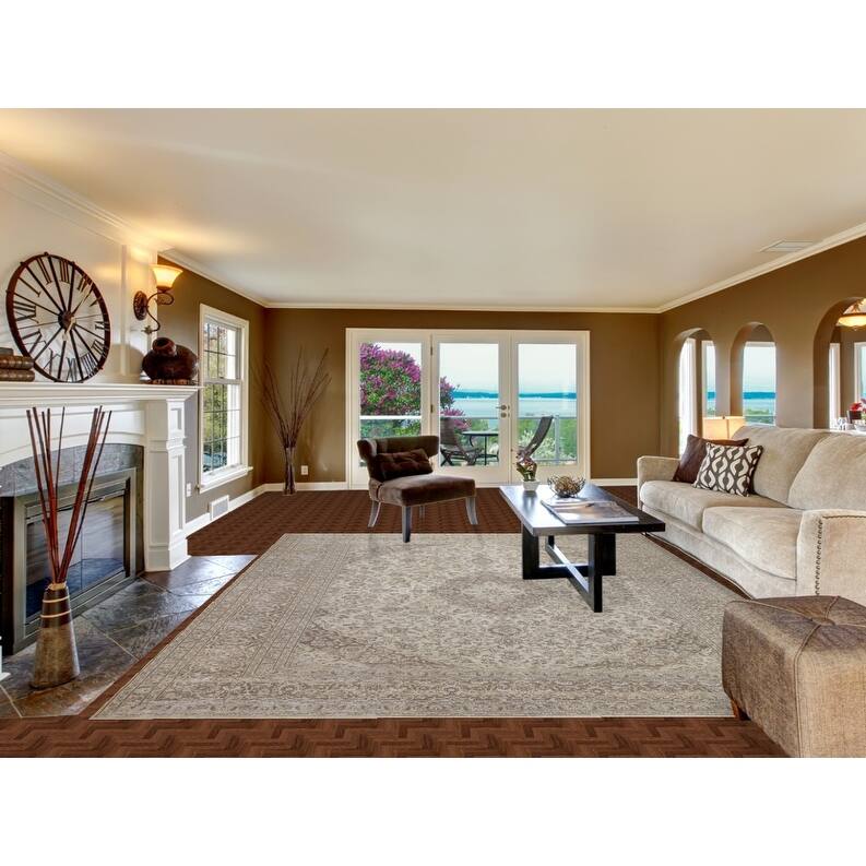 Hand Knotted Oriental 100% Wool Carpet Traditional Floral Beige & Ivories Mashad Area Rug - 12' 1'' X 9' 5''