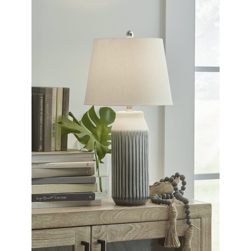 Signature Design by Ashley Afener Blue/Beige Table Lamp (Set of 2) - 14"W x 14"D x 26"H