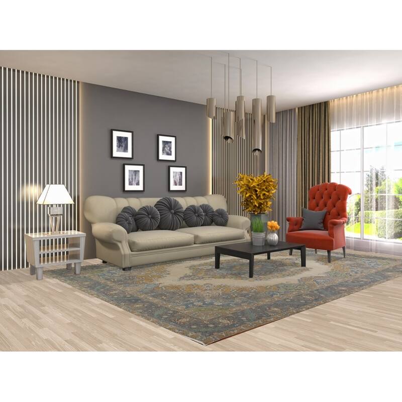 Hand Knotted Oriental 100% Wool Carpet Traditional Medallion Beige & Ivories Tabriz Area Rug - 11' 6'' X 8' 0''