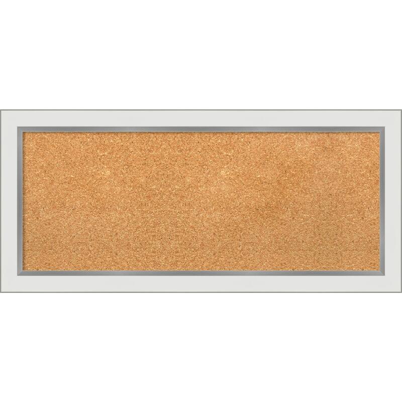 Eva Narrow Framed Cork Bulletin Memo Board - 33-Inch x 15-Inch - Eva White Silver Narrow