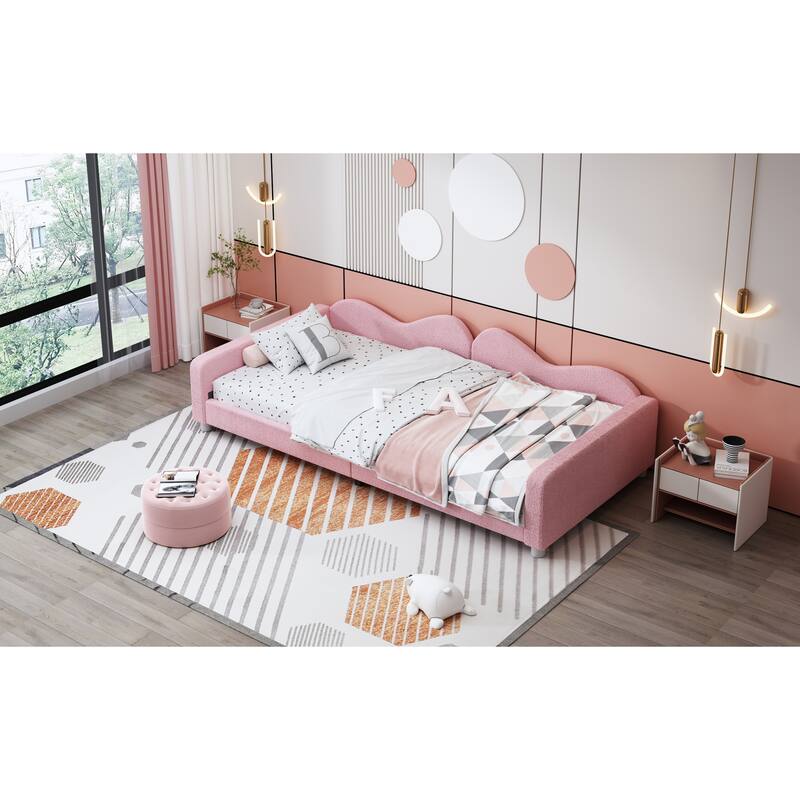 Twin Size Sherpa Fabric Upholstered Daybed with Cloud Backrest