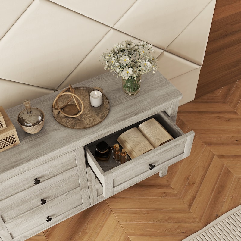 Retro Farmhouse Style Wooden Dresser with 6 Drawer, Storage Cabinet for Bedroom, Anitque Gray