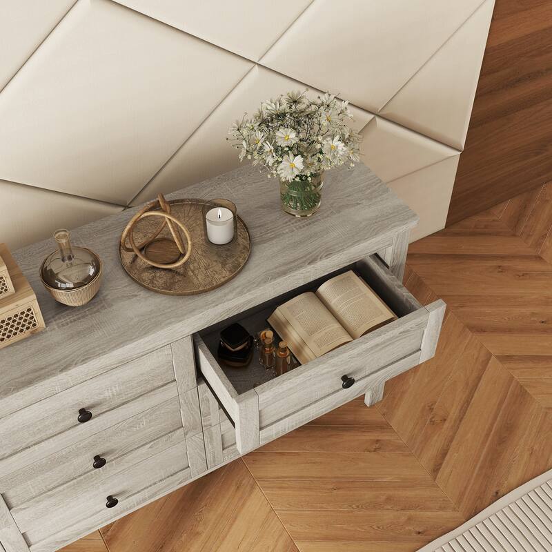 Retro Farmhouse Style Wooden Dresser with 6 Drawers, Storage Cabinet for Bedroom