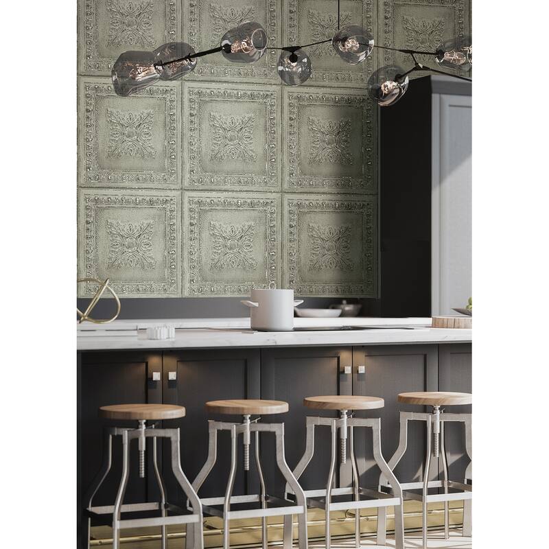 A-Street Prints Hillman Light Green Ornament Tin Tile Wallpaper