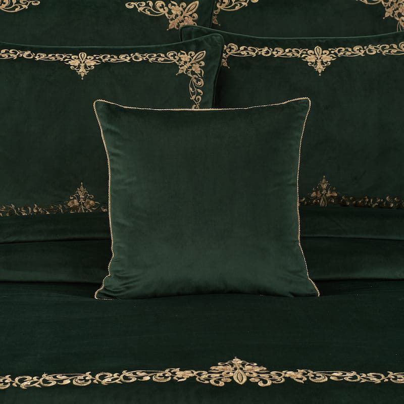 J. Queen New York Noelle Evergreen 18" Square Embellished Decorative Throw Pillow - Accent - Polyester - Evergreen