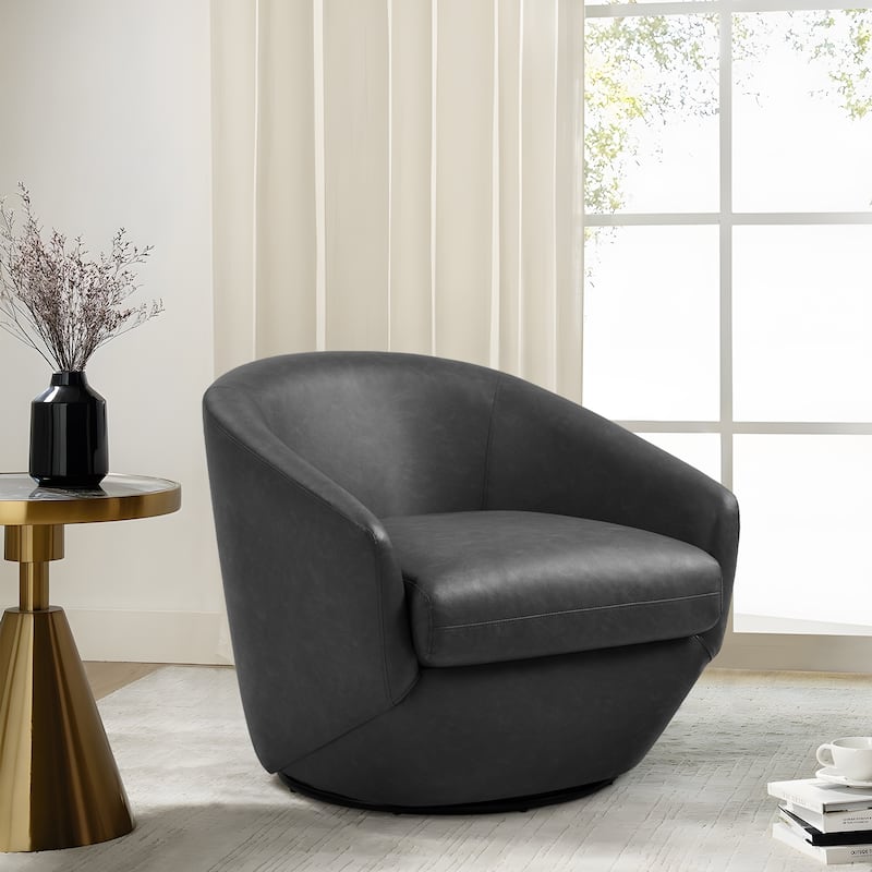 Vegan Leather Upholstered Swivel Barrel Accent Chair