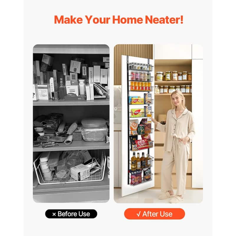 Pantry Organizer with Adjustable Baskets Wall Mount & Over Door Rack