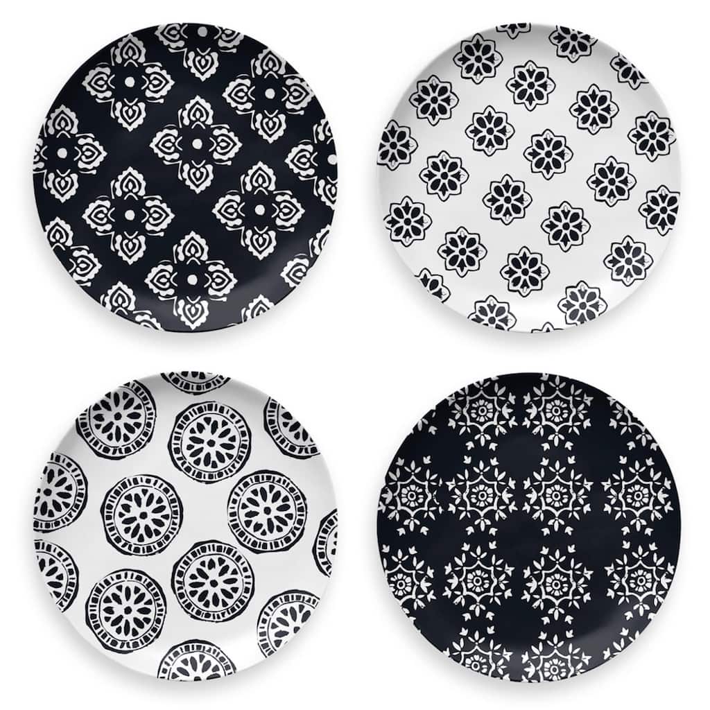 Abode Homewares by TarHong Planta Matte Black Medallion Assorted Salad Plate, 8.5 x 0.7", Set of 4