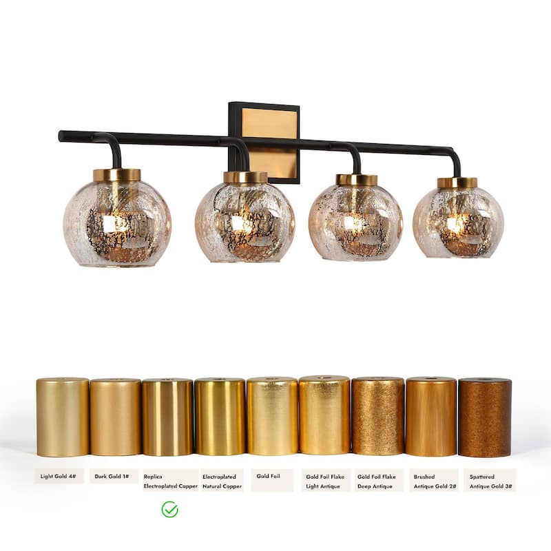 Modern 1/2/3/4-Light Black Gold Bathroom Vanity Lights Mercury Glass Wall Sconces