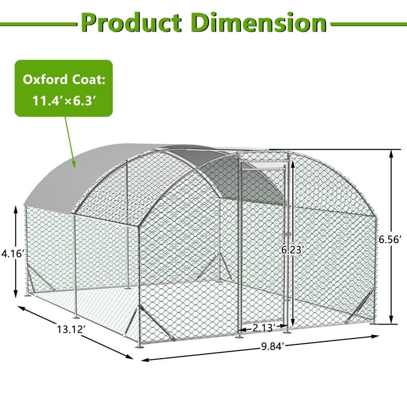 Large Walk-In Metal Chicken Coop – Dome-Shaped Poultry Run with Waterproof & UV-Resistant Cover, Heavy-Duty 1" Tube Frame .